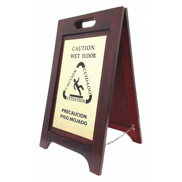 Hospitality 1 Source Wet Floor Sign, Wood, Walnut/Brass Plate, 2PK WWF-BR